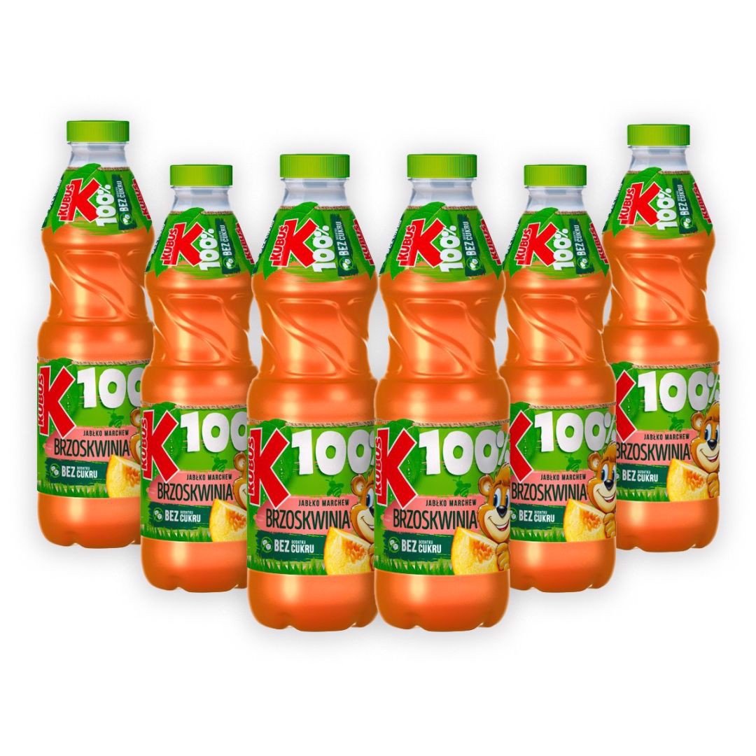 Kubuś 100% Sok jabłko marchew brzoskwinia 850 ml x 6 sztuk
