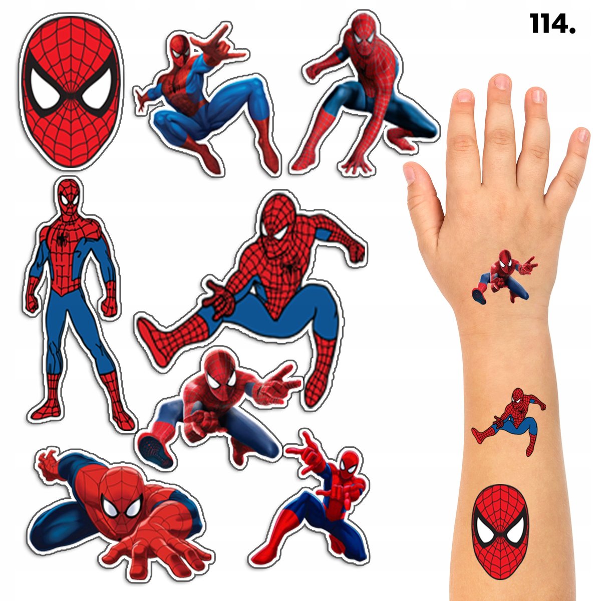 TATUAŻE ZMYWALNE DLA DZIECI TYMCZASOWE SPIDERMAN - 8 EL. / 150 WZORÓW