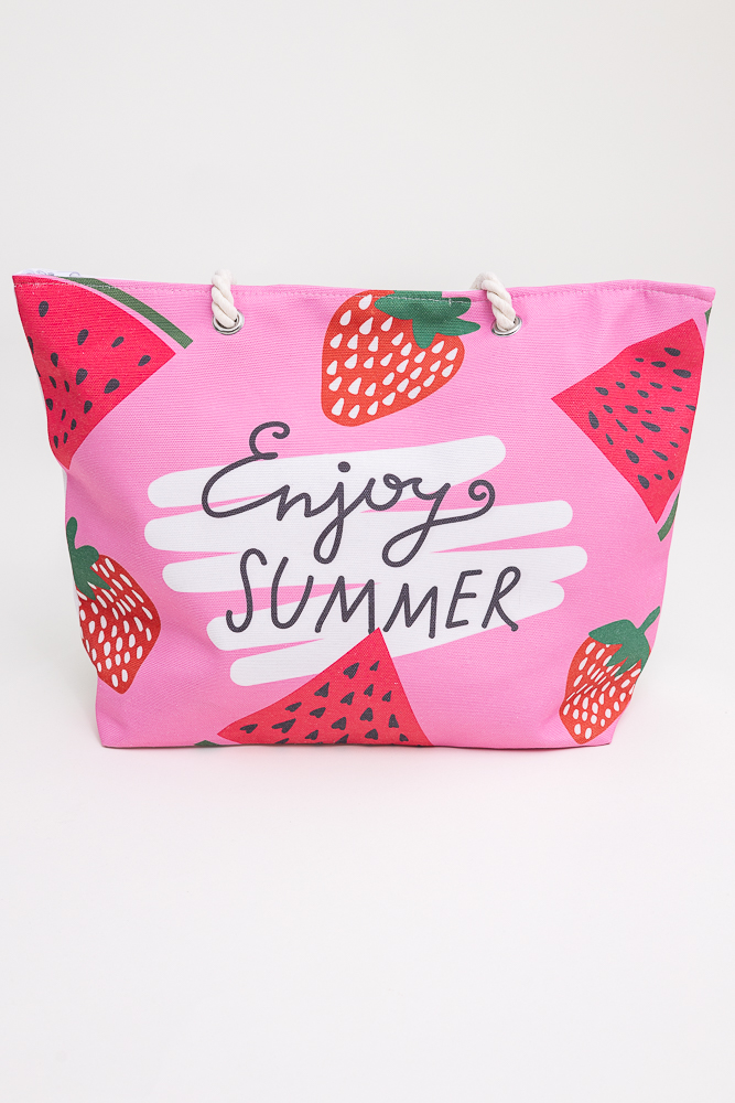Różowo-biała Torebka plażowa STRAWBERRY - Tono