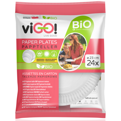Talerze BIO Papierowe Vigo Białe 23cm 24szt