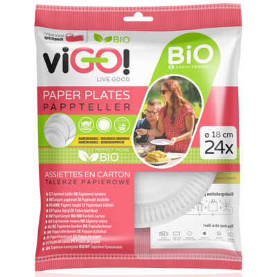 Talerze Papierowe Vigo BIO Białe 18 cm, 24 sztuki