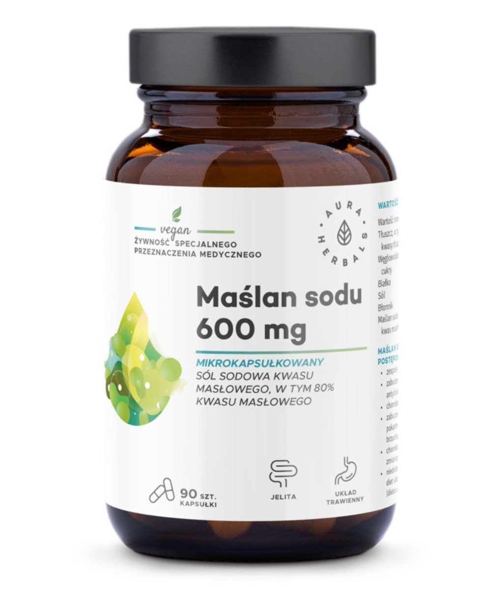 Aura Herbals, Maślan sodu 600mg , Suplement diety, 90 kapsułek
