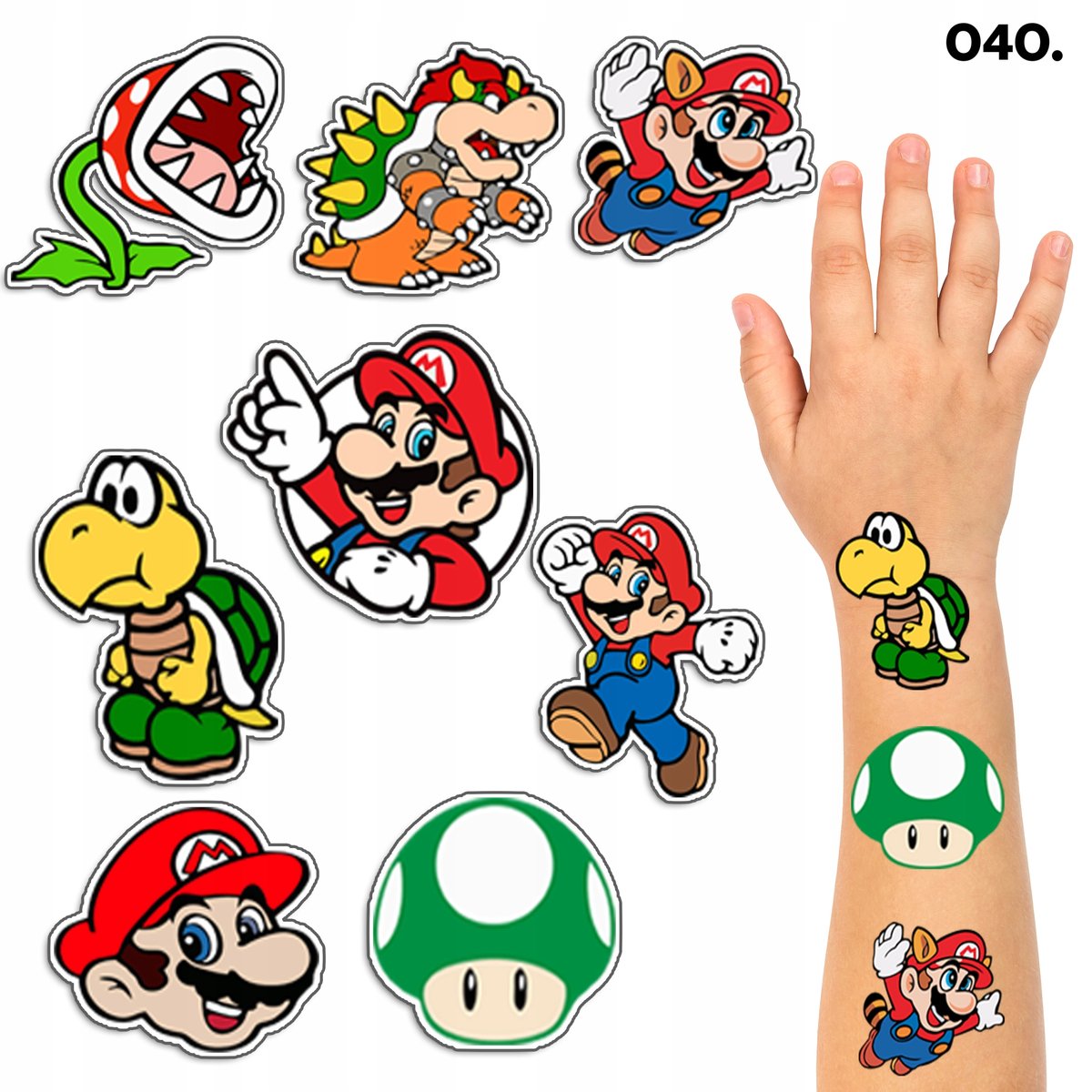 TATUAŻE ZMYWALNE DLA DZIECI TYMCZASOWE SUPER MARIO - 8 EL. / 150 WZORÓW