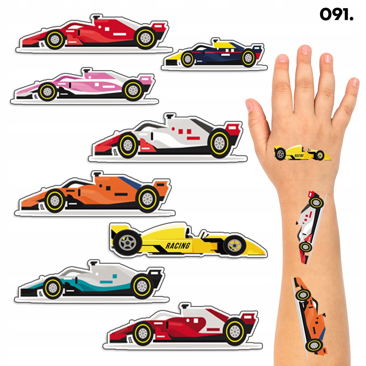 TATUAŻE ZMYWALNE DLA DZIECI TYMCZASOWE AUTA F1 FORMUŁA1 - 8 EL. / 150 WZORÓ