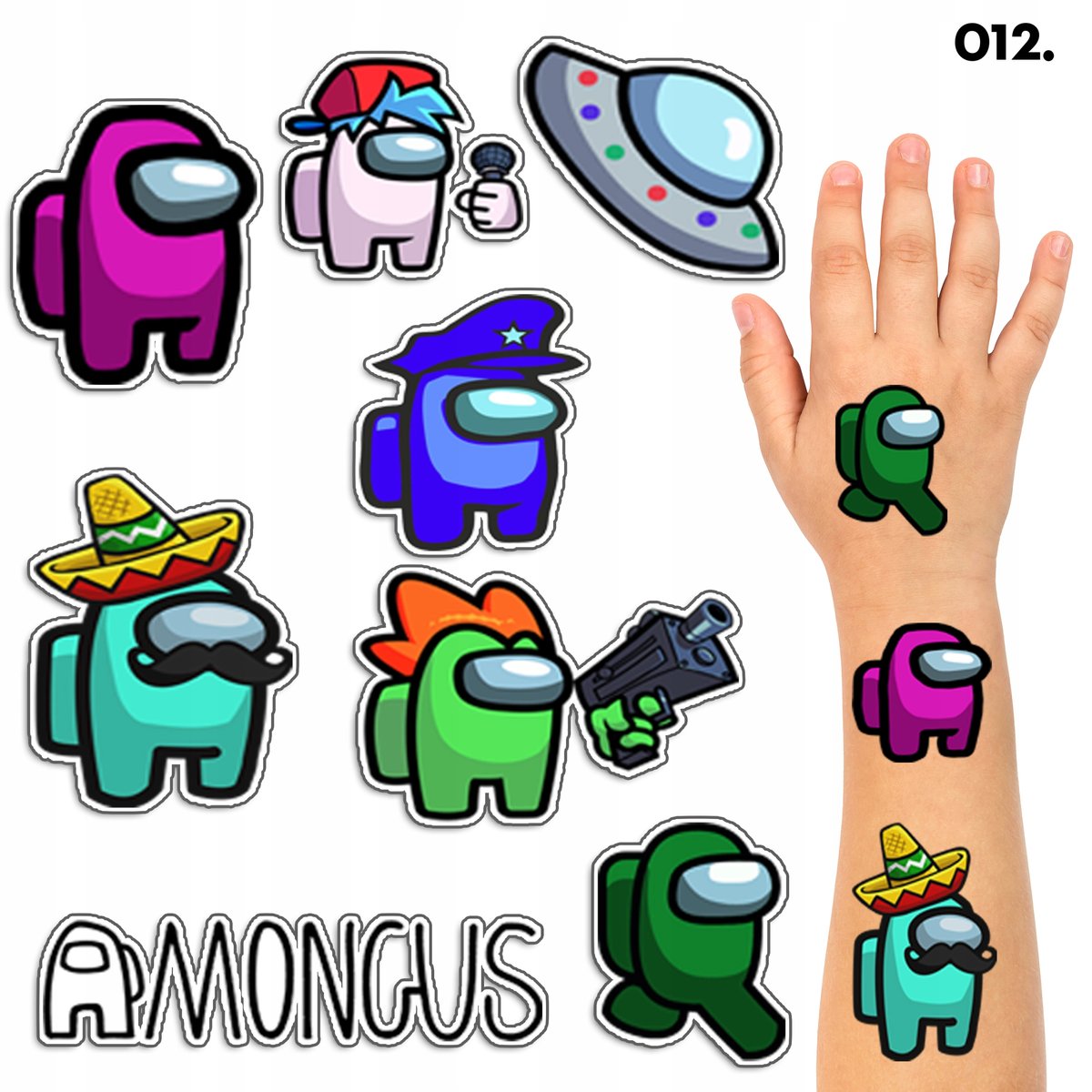 TATUAŻE ZMYWALNE DLA DZIECI TYMCZASOWE AMONG US - 8 EL. / 150 WZORÓW