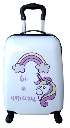 BIAŁA WALIZKA NA KÓŁKACH JEDNOROŻEC UNICORN KABINOWA DLA DZIECI SAMOLOTU