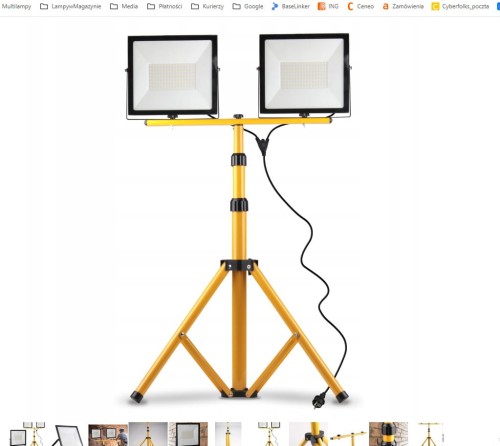 Naświetlacz LED halogen przenośny na statywie 2x1000W/16000lm/4500K/IP65
