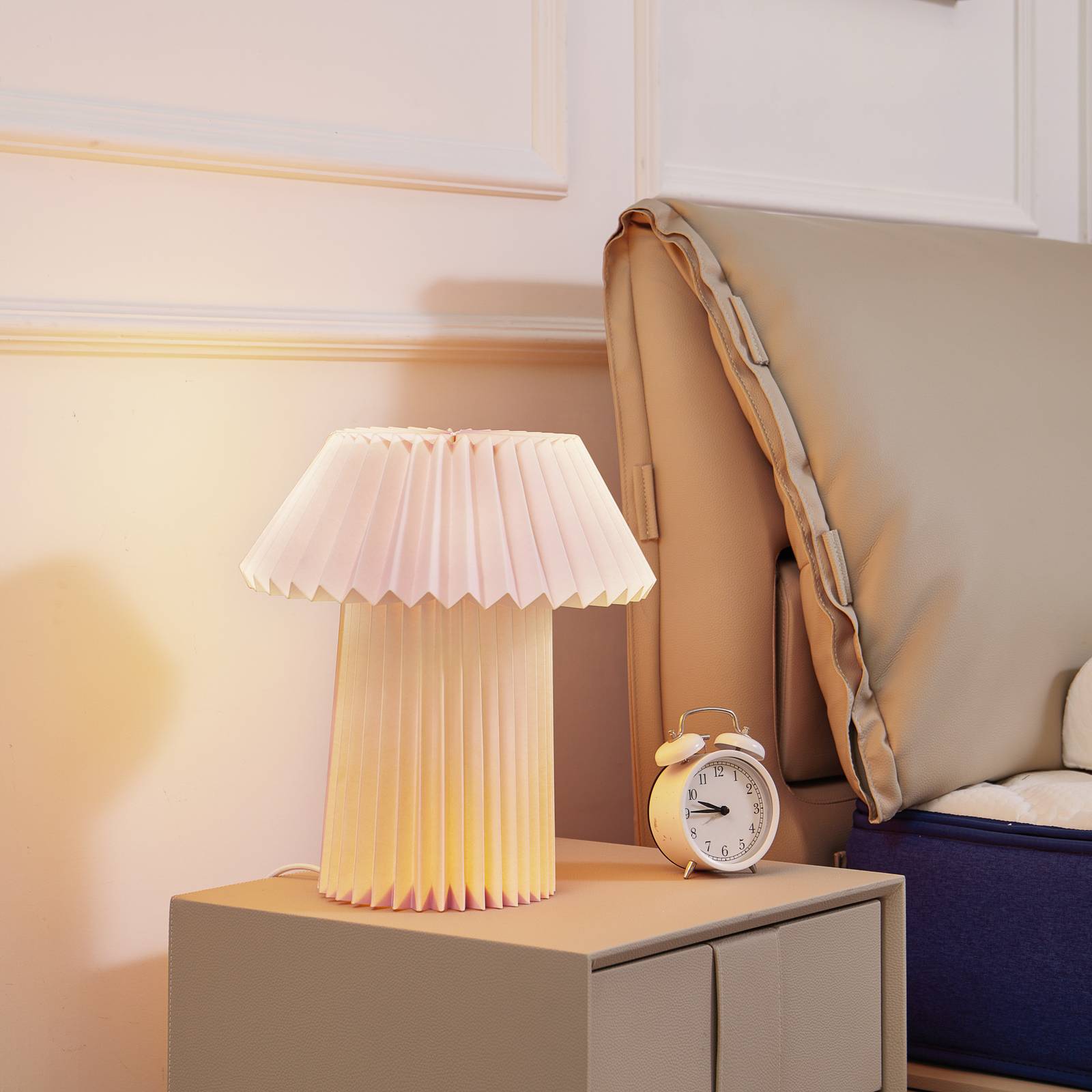 Lampa stołowa Lindby Magali, różowy, papier, Ø 34 cm, E14