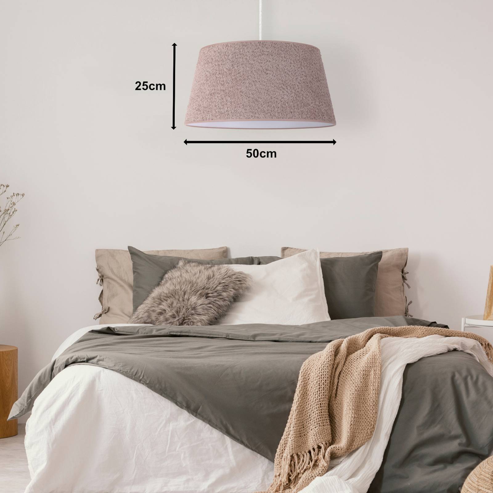 Lampa wisząca Euluna Boucle, tekstylna cappuccino, Ø 50 cm, 1-punktowa.