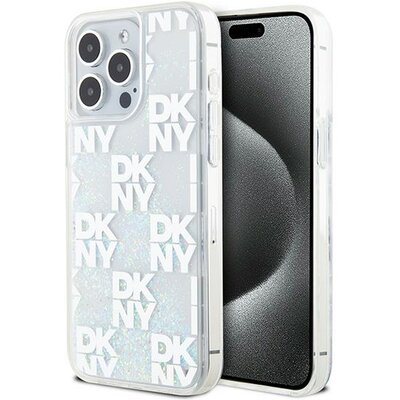 Oryginalne Etui APPLE IPHONE 15 PRO MAX DKNY Hardcase Liquid Glitter Big Logo (DKHCP15XLCPEPT) białe