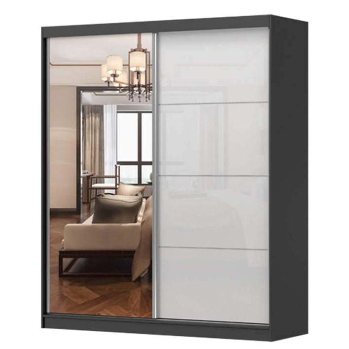 Szafa MULTI - 35 183 Czarny, Biały półpołysk z lustrem