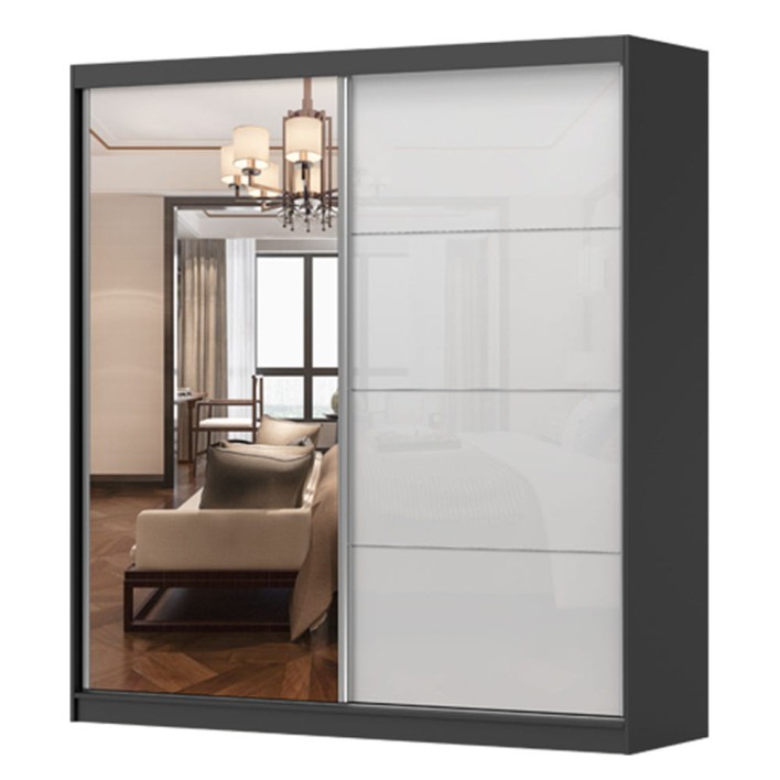 Szafa MULTI - 35 203| Czarny, Biały półpołysk z lustrem