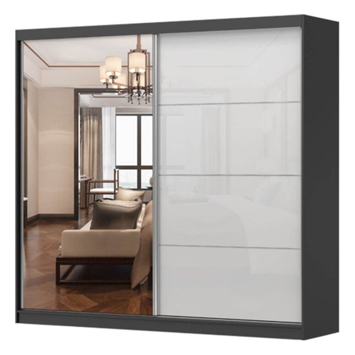 Szafa MULTI - 35 233| Czarny, Biały półpołysk z lustrem