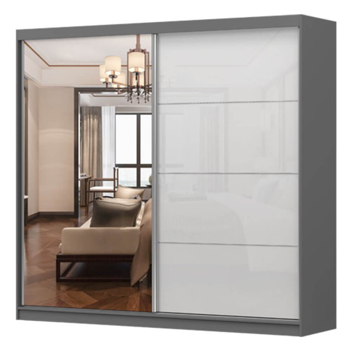 Szafa MULTI - 35 233| Czarny, Biały półpołysk z lustrem