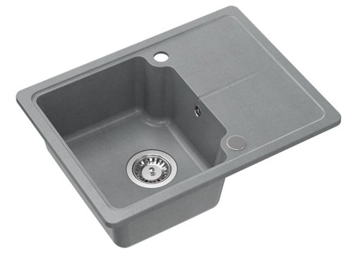 Quadron POP Zlewozmywak granitowy jednokomorowy 58*44*18 cm z ociekaczem JOHNNY BABY 116 GRANITEQ silver stone ze stalowym odpływem