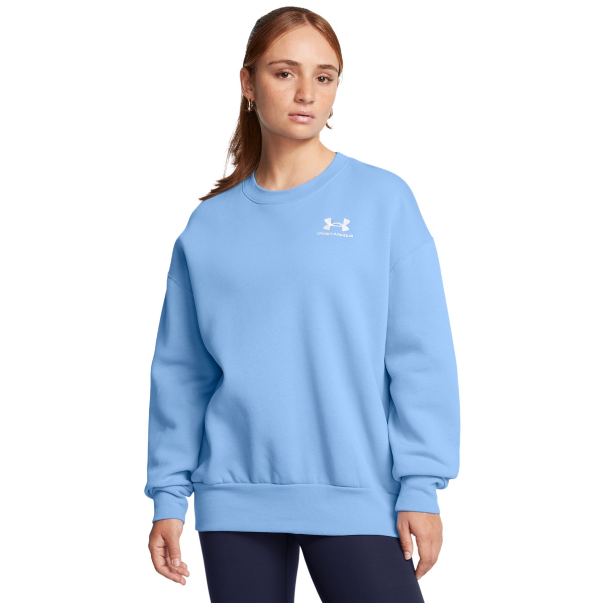 Damska bluza dresowa nierozpinana bez kaptura Under Armour UA Icon Fleece OS Crew - niebieska - UNDER ARMOUR