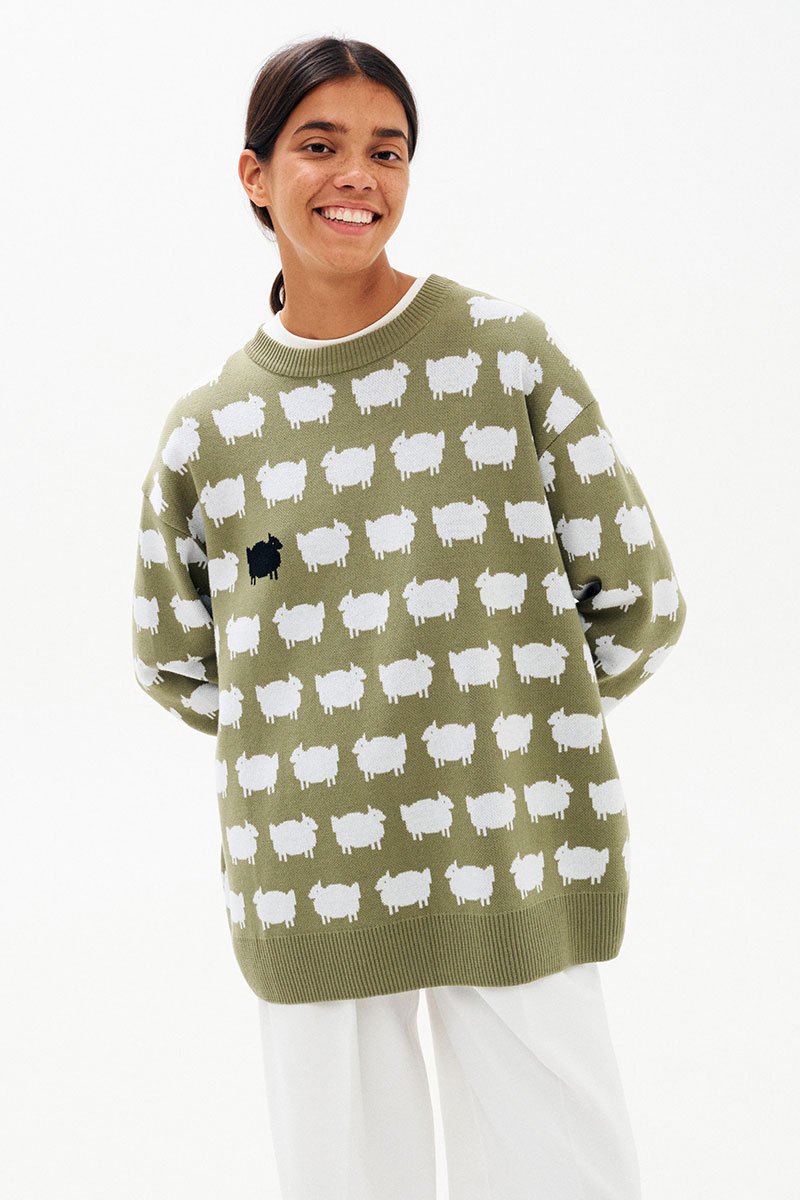 Sweter z owieczkami Sweter z barankami - oliwkowy