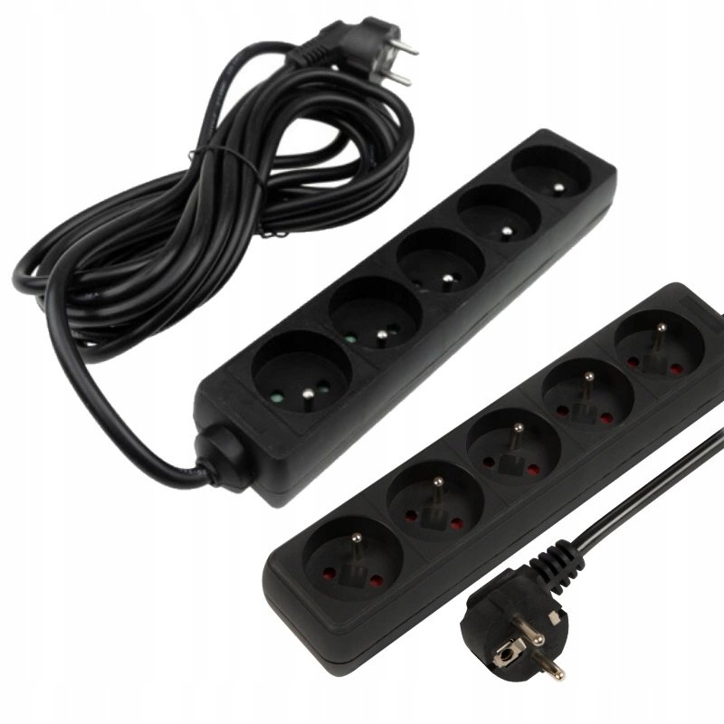 Przedłużacz Czarny Listwa Zasilająca 5 gniazd 5m z Uziemieniem 3680W 16A