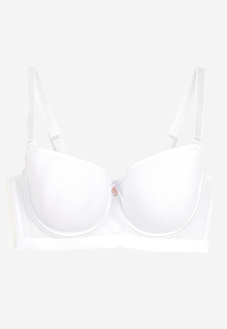 Biały Biustonosz Ozdobiony Kokardką i Perforacją Credefia