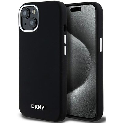 Oryginalne Etui IPHONE 13 / 14 / 15 DKNY Hardcase Liquid Silicone Small Metal Logo MagSafe (DKHMP15SSMCHLK) czarne
