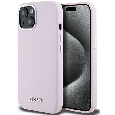 Oryginalne Etui IPHONE 13 / 14 / 15 DKNY Hardcase Liquid Silicone Small Metal Logo MagSafe (DKHMP15SSMCHLP) różowe