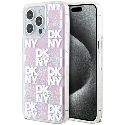 Oryginalne Etui APPLE IPHONE 15 PRO MAX DKNY Hardcase Liquid Glitter Big Logo (DKHCP15XLCPEPP) różowe