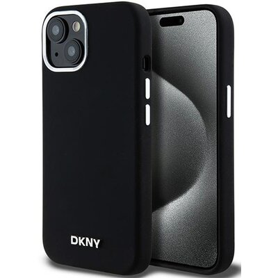 Oryginalne Etui IPHONE 14 PLUS / 15 PLUS DKNY Hardcase Liquid Silicone Small Metal Logo MagSafe (DKHMP15MSMCHLK) czarne
