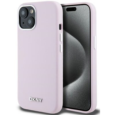 Oryginalne Etui IPHONE 14 PLUS / 15 PLUS DKNY Hardcase Liquid Silicone Small Metal Logo MagSafe (DKHMP15MSMCHLP) różowe