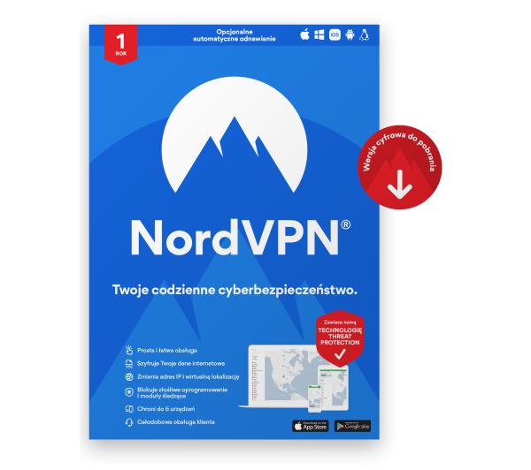 NordVPN Standard VPN + Zabezpieczenia 6 Urządzeń/1 Rok