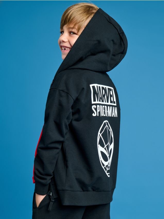 Sinsay - Bluza z kapturem Spiderman - czarny