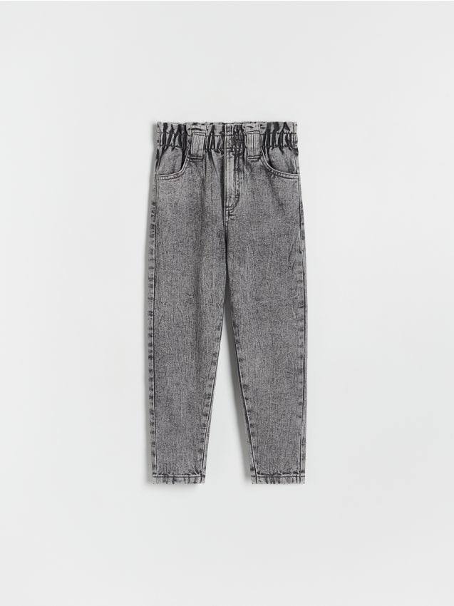 Reserved - Jeansy paperbag high waist - szary