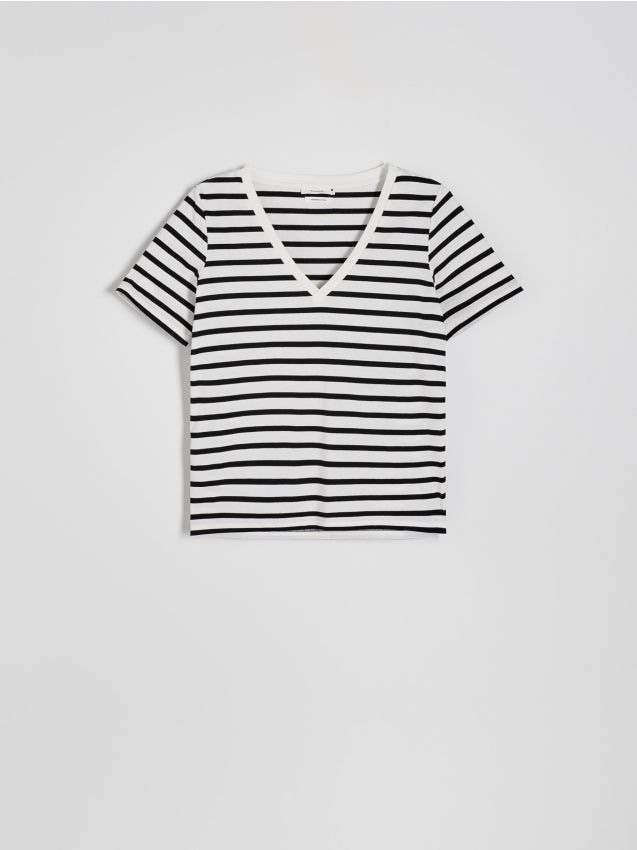 Reserved - T-shirt z dekoltem V - wielobarwny
