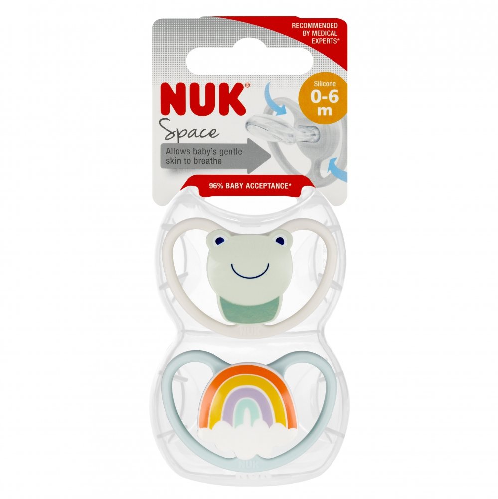 NUK Smoczek uspokajający silikonowy 0-6m Space Frog 2 szt