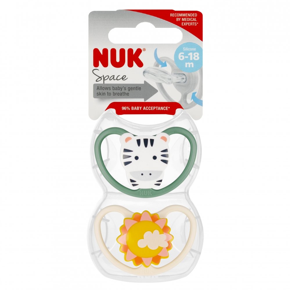 NUK Smoczek uspokajający silikonowy 6-18m Space Zebra 2 szt