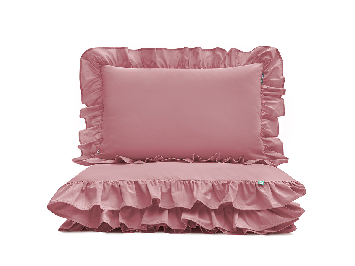 pościel brudny róż z falbaną 160x200 cm + 2x 60x50 cm - MUMLA