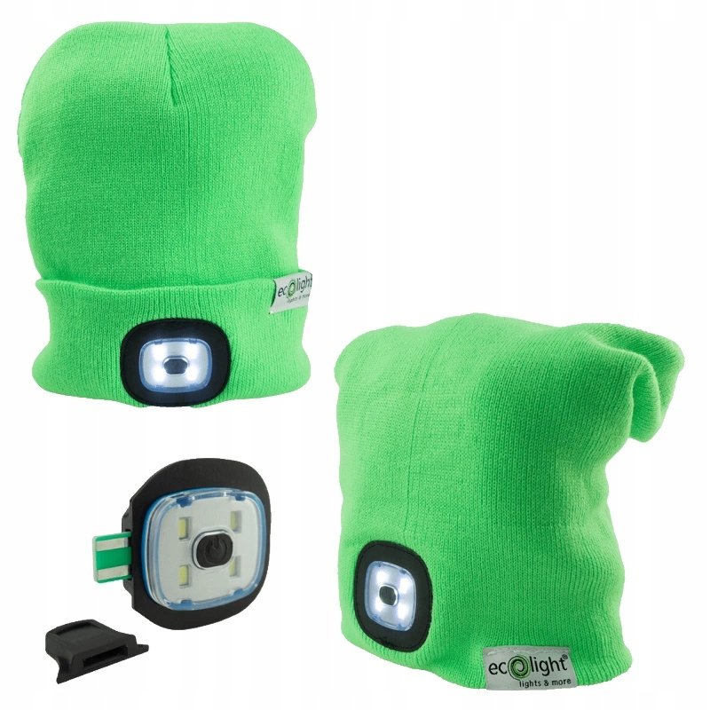 Czapka z Latarką LED Zielona 1W 6500K Zimne Ładowana USB Do Biegania