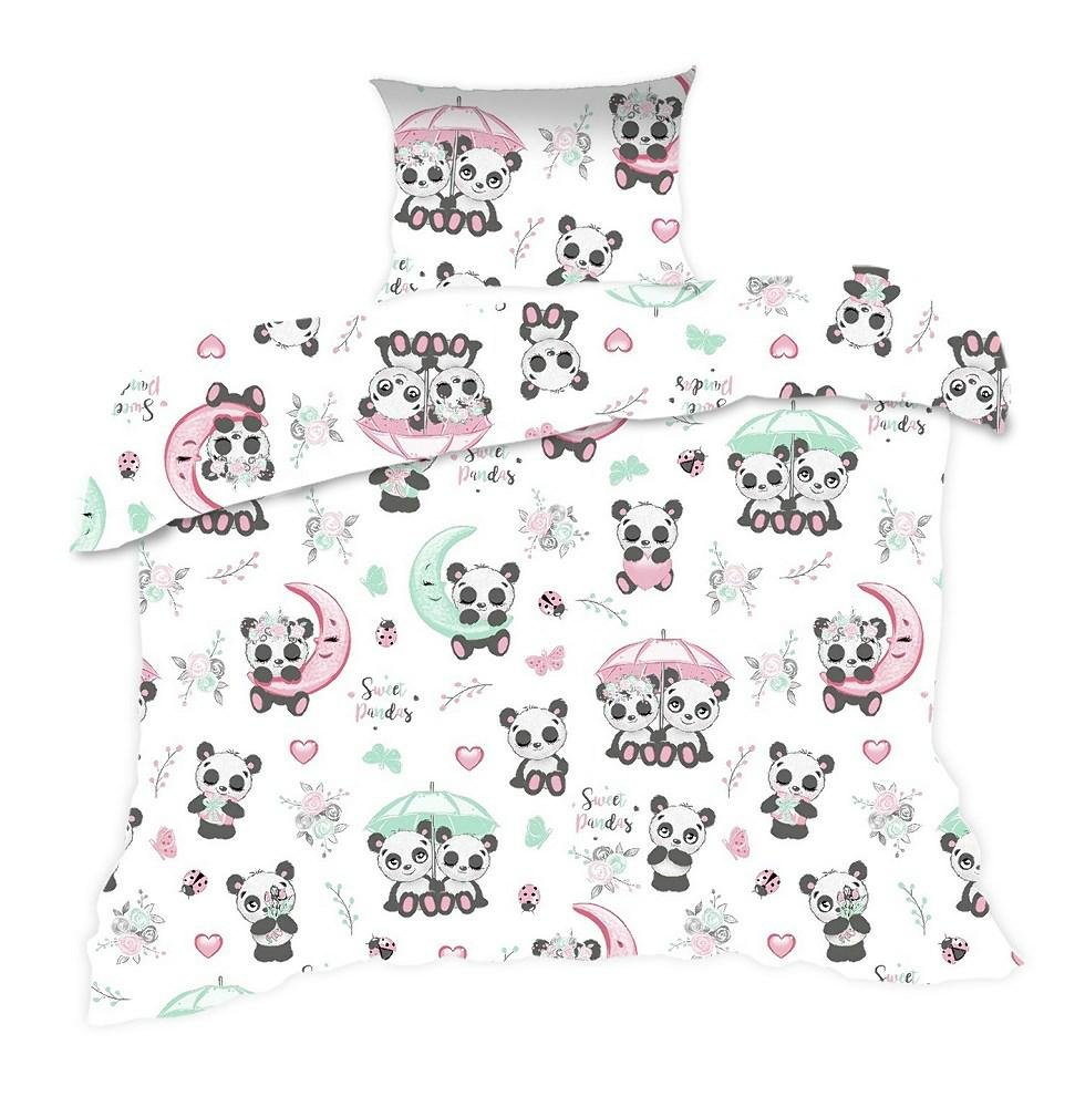 Pościel 140x200 pandy biała kolorowa Kids