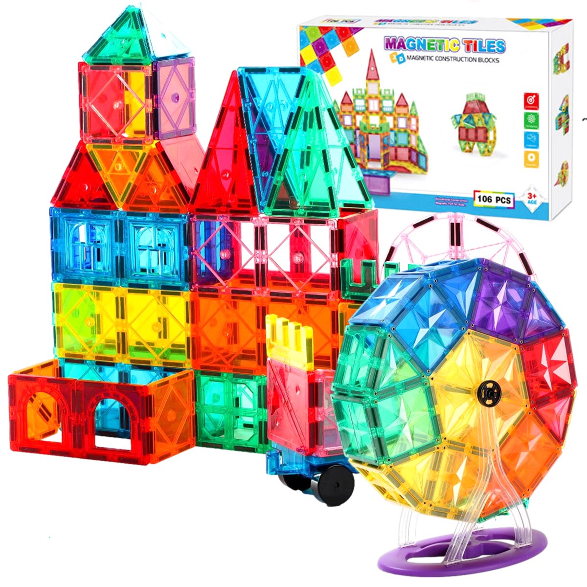 KLOCKI MAGNETYCZNE Rainbow Magnetic Tiles KONSTRUKCYJNE DUŻE KAFELKI PANELE XXl 106 el 3D