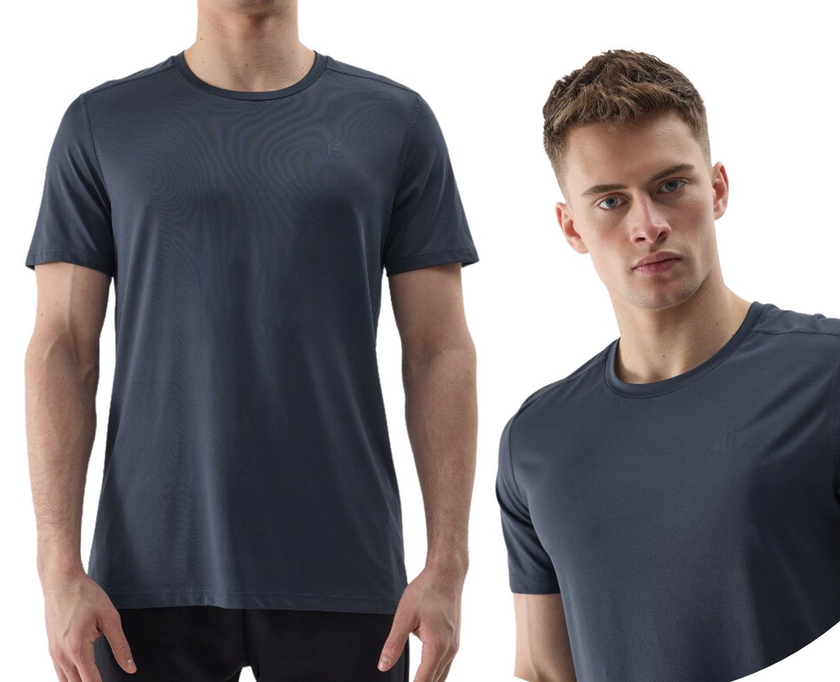 T-shirt treningowy z materiału z recyklingu regular męski 4F 4FWSS24TFTSM598-32S Granatowy