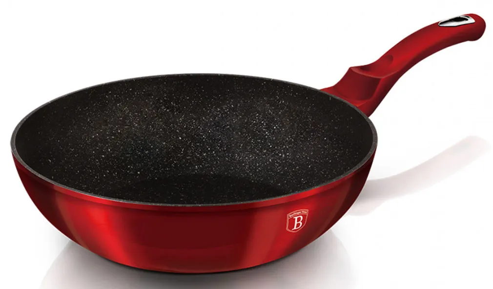 Czerwony wok z powłoką granitową na indukcję 30cm R5-G21