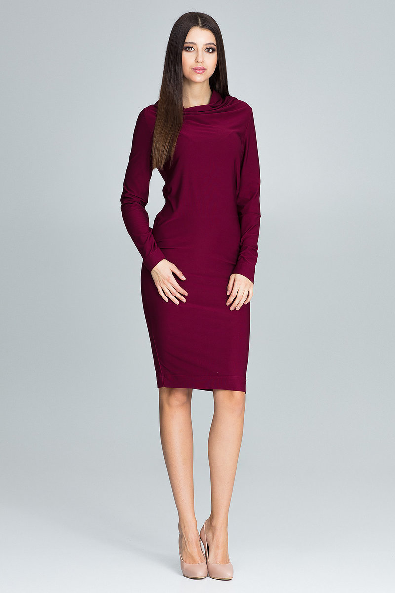 Dopasowana SUKIENKA z luźnym dekoltem | Bordowa L