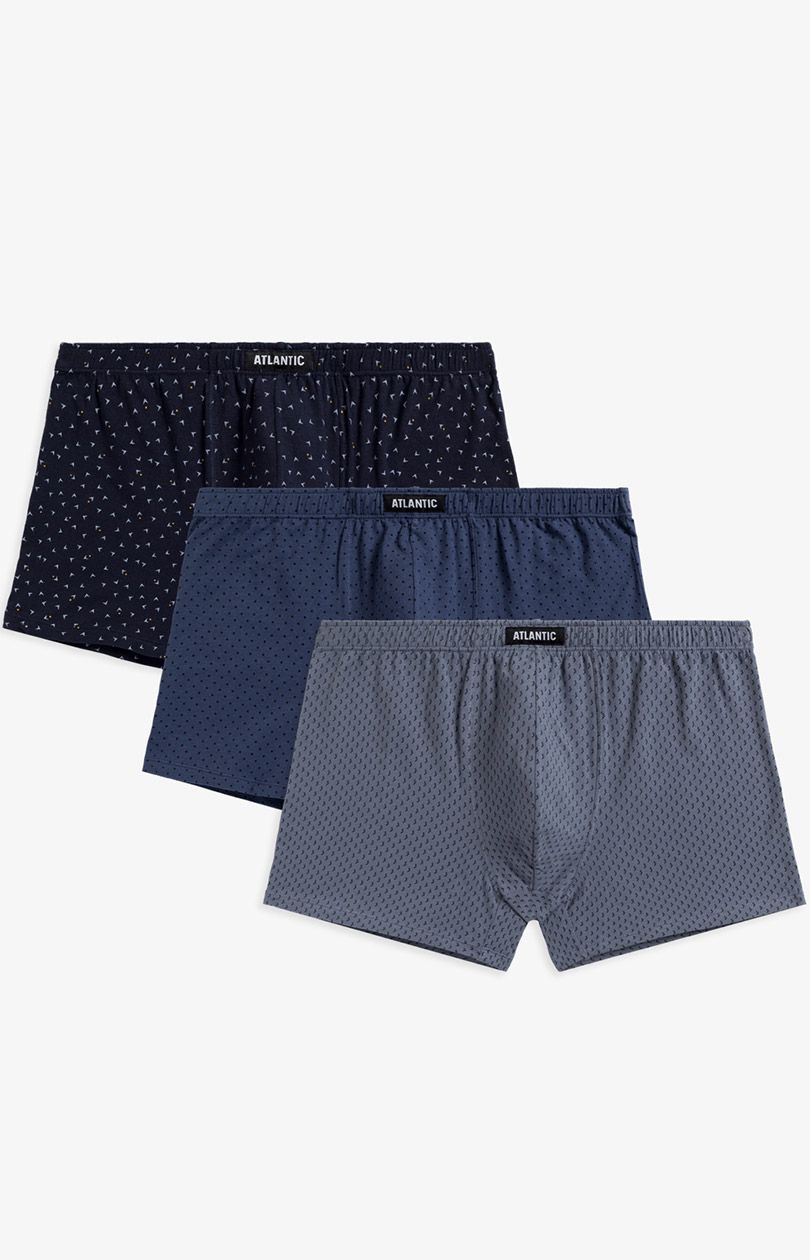 3-pack szorty męskie bokserki 3MH-190-SZA/GRA/IND, Kolor niebiesko-szary, Rozmiar M, ATLANTIC - Intymna