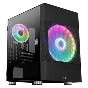 Aerocool ATOMCLITE V1, obudowa do gier Micro-ATX, siatka przednia + 2 wentylatory FRGB, czarna