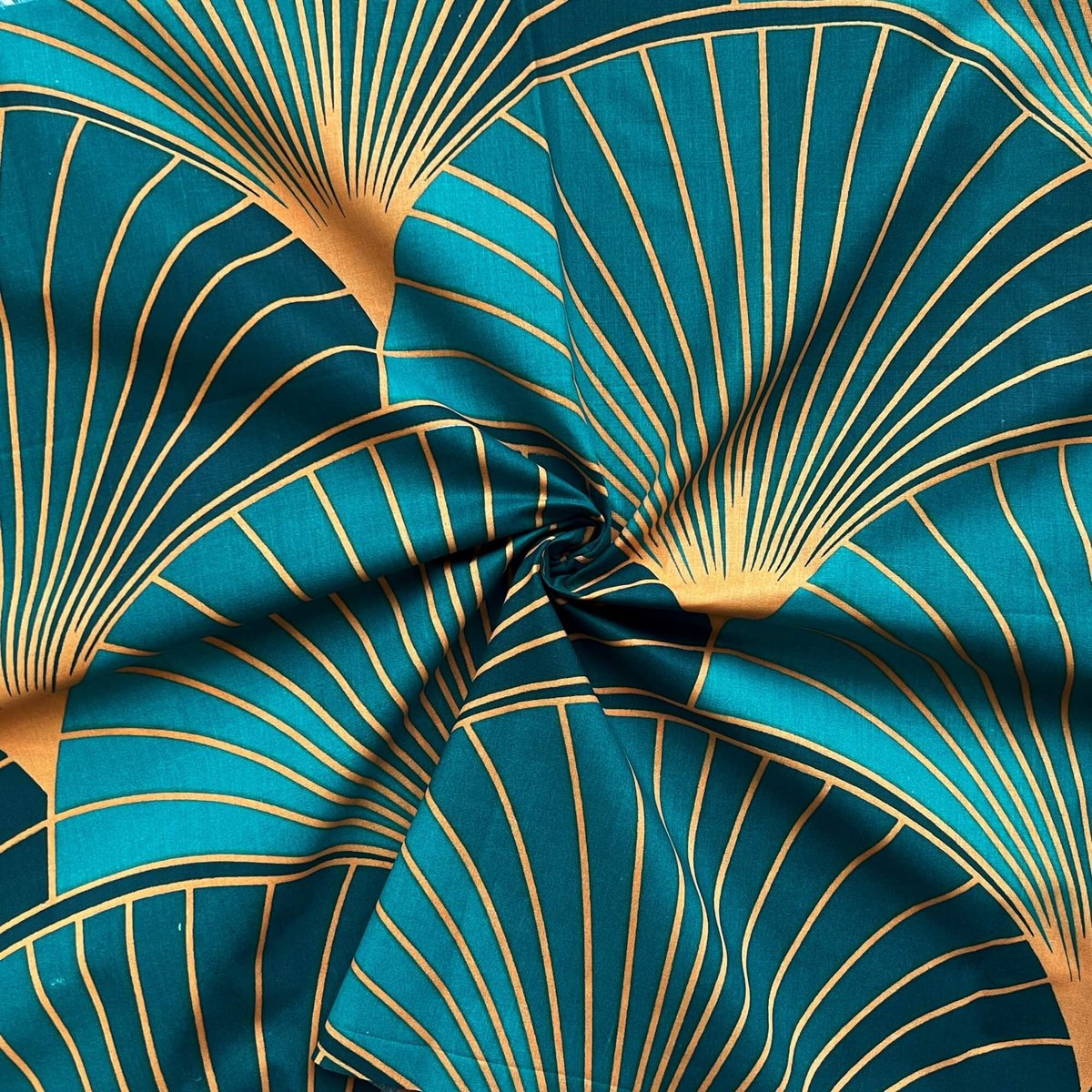 Tkanina bawełniana wachlarze pomarańczowo zielone