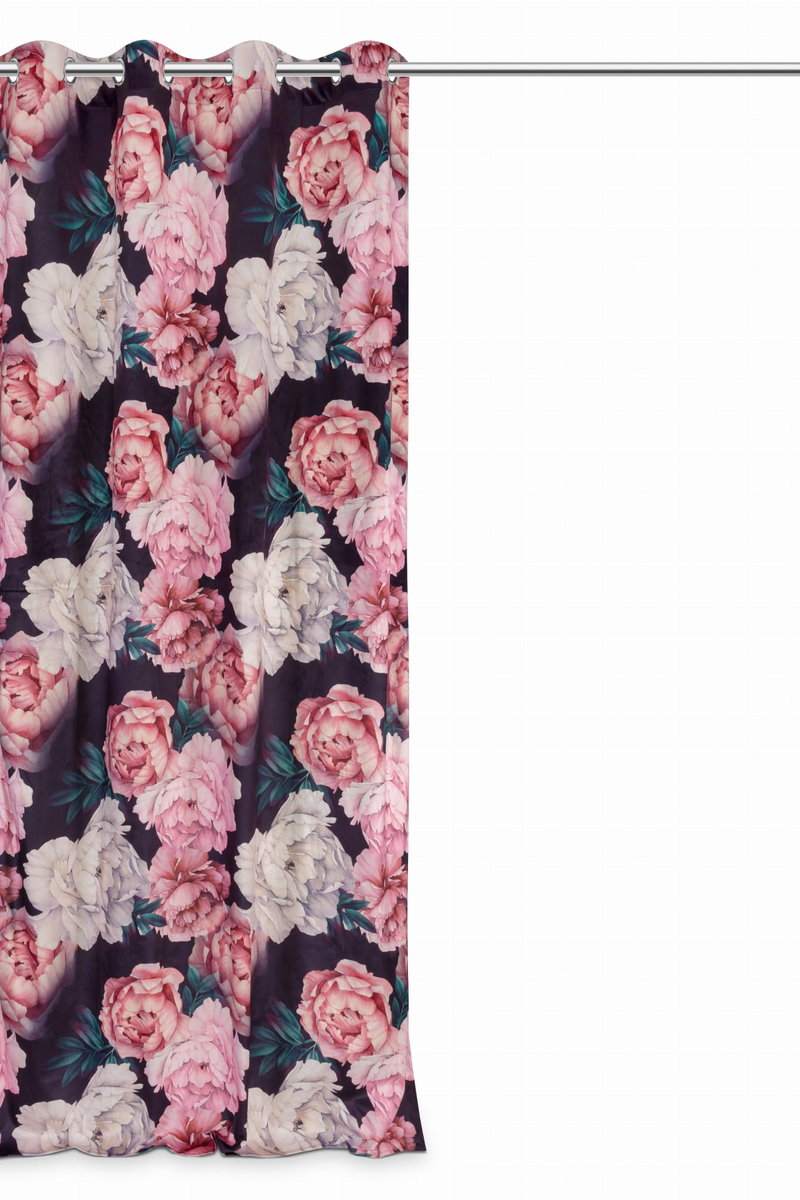 Zasłona gotowa na przelotkach Peony Dark 140x250 welurowa kwiaty peonie