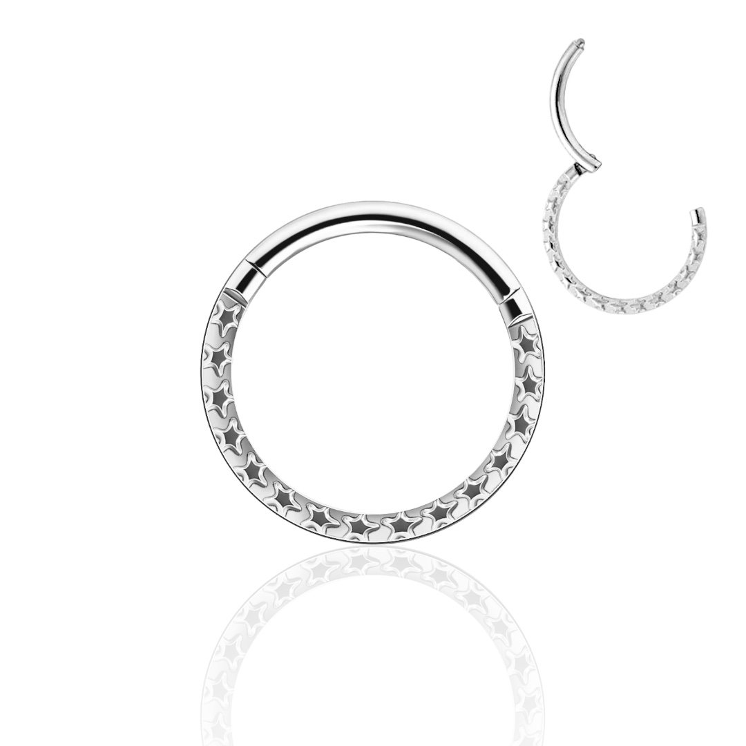 Kolczyk PIERCING Clicker srebrny Kółko z gwiazdkami SEPTUM TYTAN 1,2/8