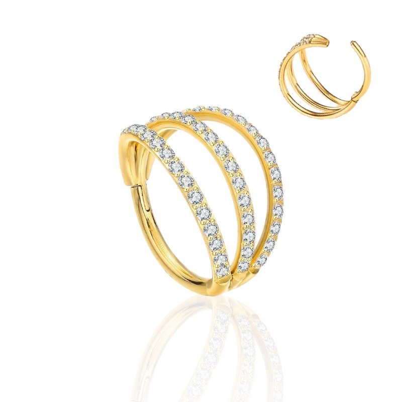 Kolczyk PIERCING Clicker złoty Kółko Cyrkonie Helix Conch Lobe TYTAN 1,2/8