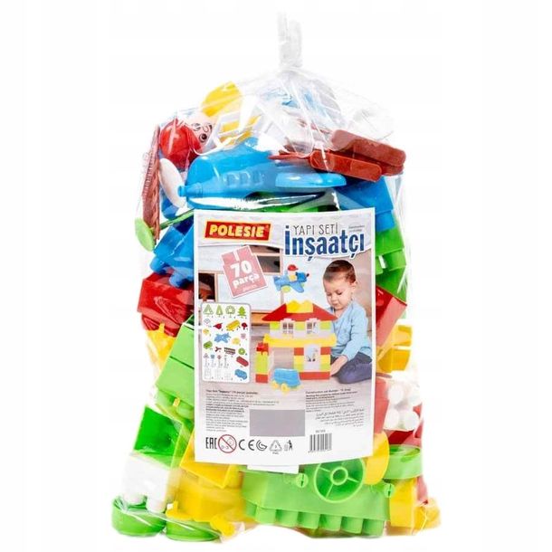 Klocki konstrukcyjne duże zestaw 70 el. plastikowe Domek i pojazdy