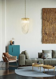 LAMPA WISZĄCA z metalowym, złotym stelażem, szklany klosz, klasyczny wygląd