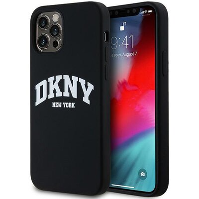 Oryginalne Etui IPHONE 12 / 12 PRO DKNY Hardcase Liquid Silicone White Printed Logo MagSafe (DKHMP12MSNYACH) czarne